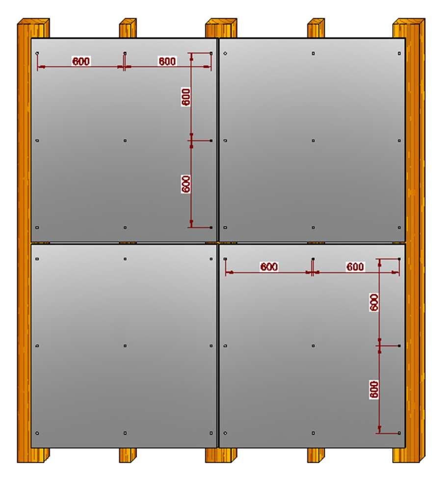 Voorbeeld Windzone II, terrein categorie III, gebouwhoogte 8m WINDZONE II [vb,0 = 25 m/s] TERREIN CATEGORIE III COMBINATIE Gebouwhoogte H 10m 10m < H 40m Tussenafstand tussen schroeven/rivetten