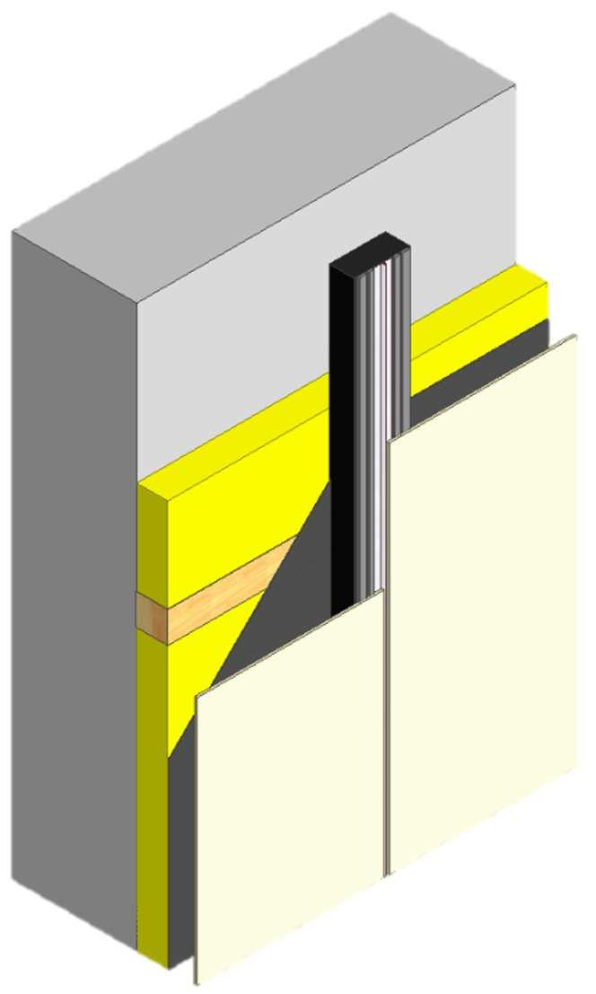 1.5 ONZICHTBARE BEVESTIGING OP DUBBELE HOUTEN DRAAGSTRUCTUUR LIJMMONTAGE Legende 1. SVK Gevelplaat 2. Isolatie 3. Dragend binnenblad 4. EPDM Voegband 5 Waterdicht, dampopen scherm 6.