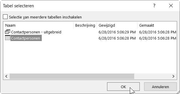 2 Cursusboek MOS Excel 2016 en 2013 Expert Een venster opent waarin je de tabel kunt selecteren die je wilt importeren. De tabellen in een database herken je aan.