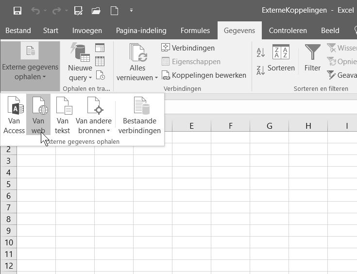 4 Cursusboek MOS Excel 2016 en 2013 Expert Klik in cel A1 tabblad Het venster Nieuwe webquery opent en je