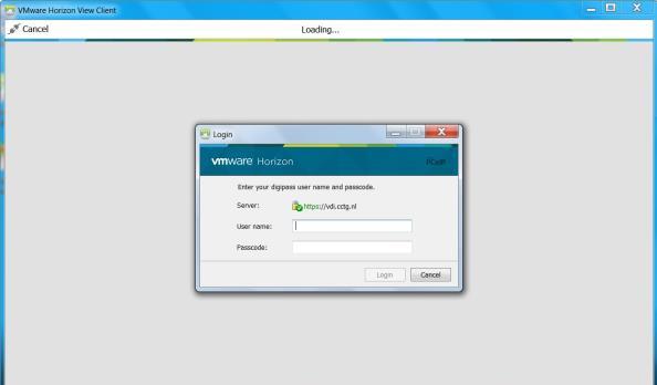 6 Wijzigen pincode 1. Start de VMware view client. 2. Kies voor connect; voor ingevuld staat bij server: vdi.cctg.nl 3.