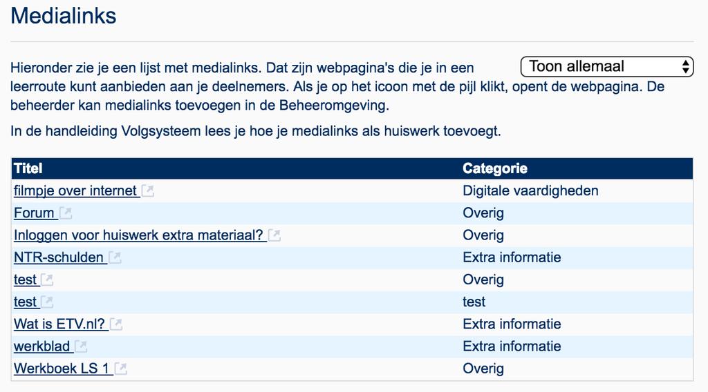 Dat zijn webpagina s die je in een leerroute