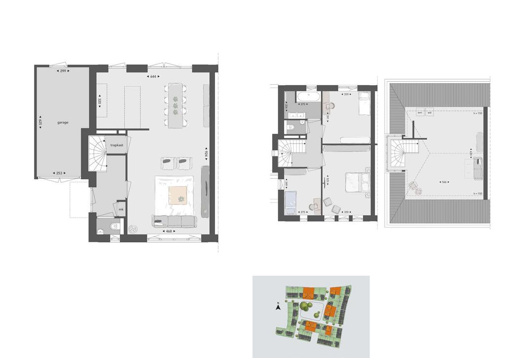 TYPE WB2 2-onder-1-kapwoningen, VARIANT II Bouwnummers 7, 10, 14, 16 en 20 afgebeeld Bouwnummers 6, 13 en 19 gespiegeld