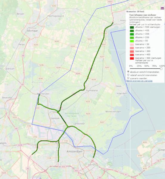 Figuur 6.3.3: Het effect van een spitsmijdenproject op de snelwegvakken tussen Hoorn en Amsterdam 18 164 Spitsmijden Uit ervaringen van eerdere spitsmijdenprojecten (spitsmijden.