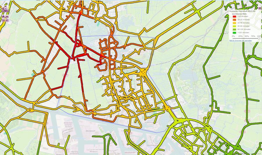 6.14 Reistijd fiets Doel: analyseren van de fietsbereikbaarheid van een gebied. Als dichtbij gelegen gebieden opvallend lange fietsreistijd hebben is dat een indicatie voor relatief veel omrijden.