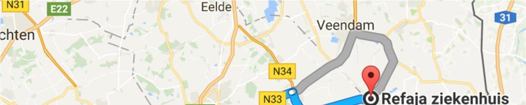 HOOGEVEEN - STADSKANAAL De afstand tussen beide ziekenhuislocaties is 62 kilometer. Dit is de snelste route en in de auto zou dit 43 minuten in beslag nemen.