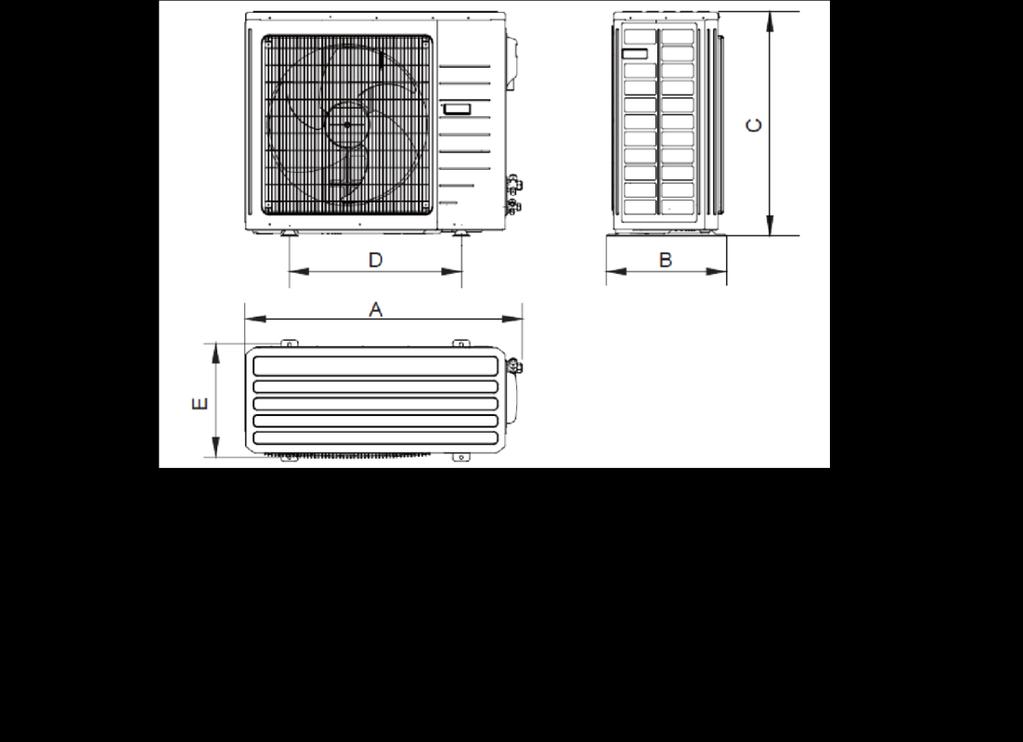 9.1.1 Afmetingen van buitendeel 9.2 Condensafvoer voor warmtepomp uitvoering 1. Het wordt geadviseerd om een condensafvoer te monteren. 2.