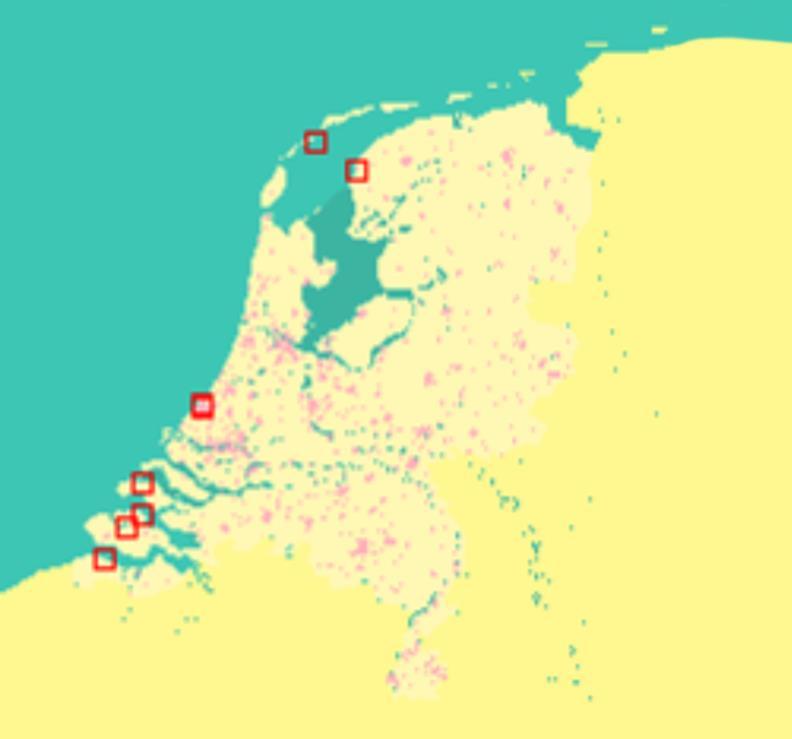 Weergeven zijn de locaties waar gehaltes aan nitraat worden