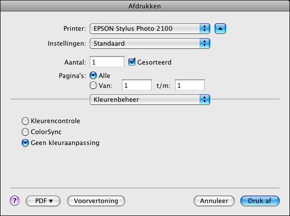 voorbeeld Epson printerdriver Controleer of de juiste printer staat ingesteld. Kies Printerinstellingen.