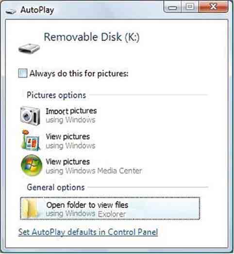 Beelden kopiëren naar een computer zonder "Picture Motion Browser" 3 Klik op [Open folder to view files] (Voor Windows XP: [Open folder to view files] t [OK]) zodra het scherm met de wizard