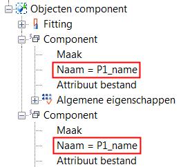 a. Blader in de Gebruikers component browser naar het attribuut Naam van de eerste subcomponent. b. Klik met de rechtermuisknop op Naam en selecteer Voeg vergelijking toe. c. Voer na het is-gelijk-teken P1_naam in.