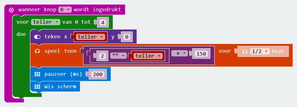 Hoofdstuk 7 Voorwaarden en functies 115 Sleep op de eerste bij Pas de tweede gebeurtenis op deze manier aan Je probeert de nieuwe code even uit: Klik op knop B