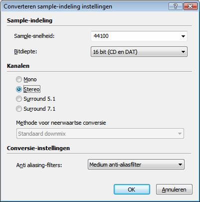 Audio 7.3.2 De sample-indeling converteren Via het menu Bewerken kunt u de sample-indeling converteren. Fig.