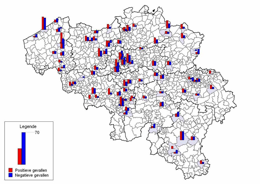 Influenza Referentielaboratorium Figuur 4 : Geografische spreiding van de 1191 neus/keeluitstrijkjes ingestuurd voor griepdiagnose (netwerk van artsen; week 26-4 tot 27-22) De virologische diagnose,