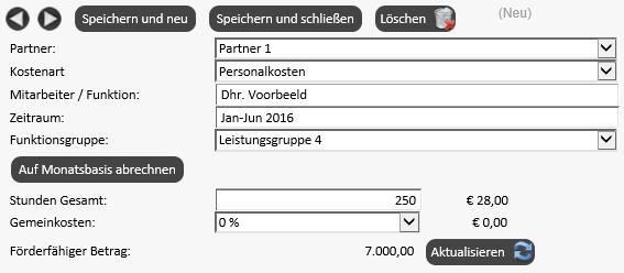 In het monitoringsysteem InterDB moeten de personeelskosten in de aanvraag per persoon/functie inclusief berekening als volgt ingevuld worden: Personeel dat 100% van zijn contractuele werktijd voor