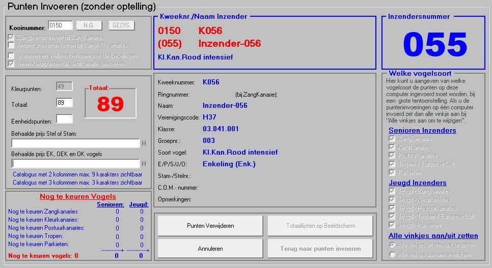 5.4B Punten invoeren (zonder optelling) Punten Zangkanaries invoeren In het menu Punten invoeren kunt u ten eerste kiezen voor de optie Punten invoeren zonder optelling.