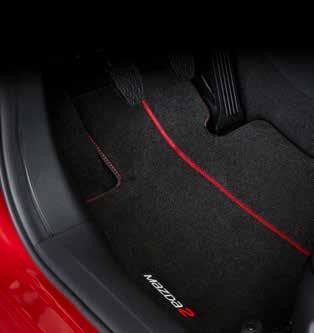 Mazda2-logo 90 Vloermattenset luxe rood Vloermattenset luxe wit 4-delige set, zwart velours (materiaal) met rode stiksels, met Mazda2-logo 4-delige set,
