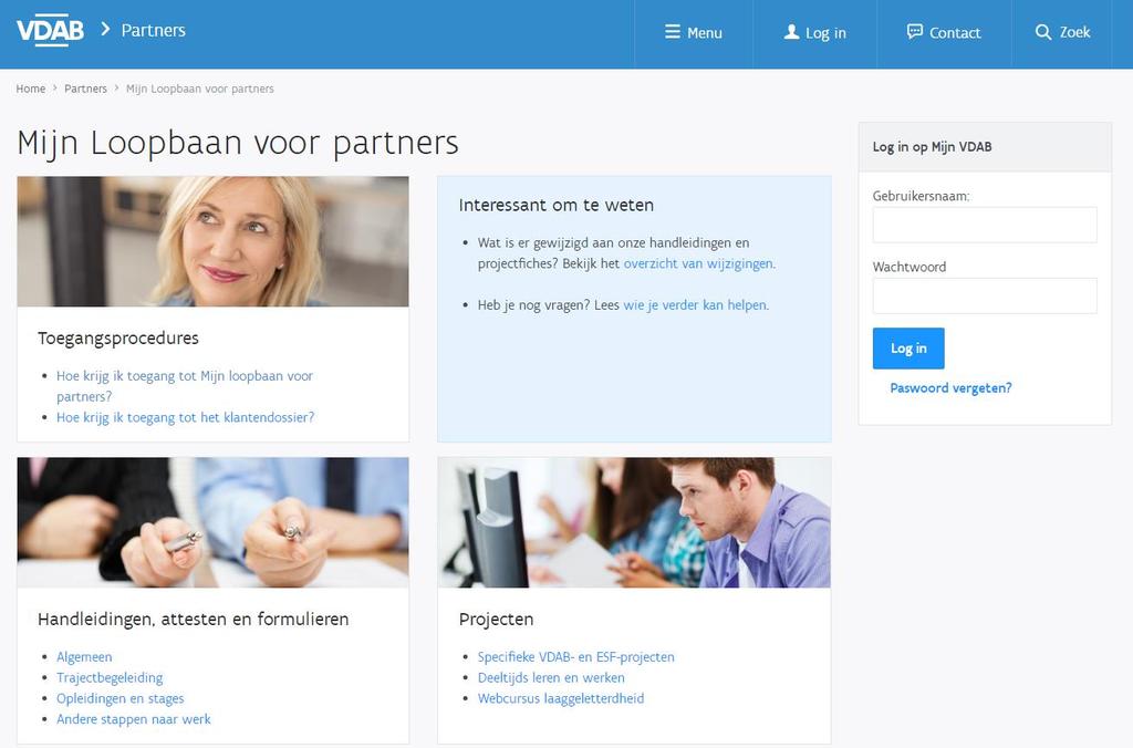 Via de link Mijn loopbaan voor partners kom je terecht op de startpagina.