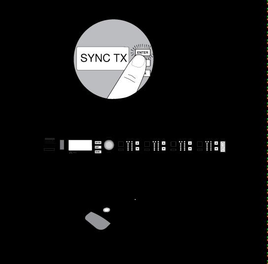 3. Druk op sync. 4. Lijn de IR-vensters van de ontvanger en de zender uit tot het IR-venster van de ontvanger rood oplicht. 5. Wanneer deze procedure is voltooid, wordt SYNC SUCCESS! weergegeven.