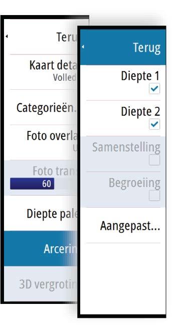 Dieptefilter Filtert dieptewaarden uit die minder diep zijn dan de geselecteerde dieptefilterlimiet.