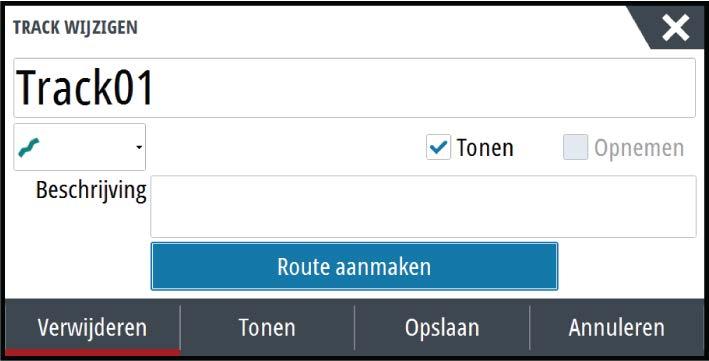 Tracks omzetten in routes U kunt een track omzetten in een route in het dialoogvenster Track wijzigen.