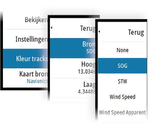 Tracks Tracks vormen een grafische weergave van het historische pad van een vaartuig, zodat u kunt achterhalen welke route u hebt afgelegd.