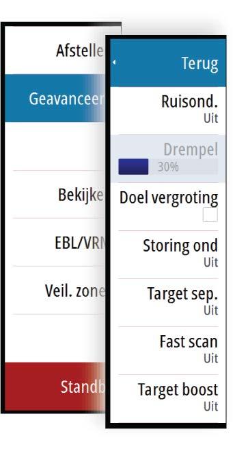 Gain De versterking regelt de gevoeligheid van de radarontvanger. Door een hogere versterking wordt de radar gevoeliger voor radarecho's, zodat er zwakkere doelen getoond worden.