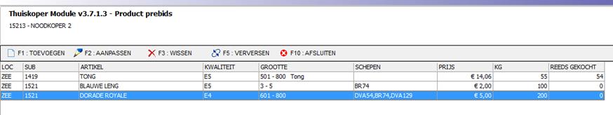 U kan ten allen tijde uw prebids weer oproepen door te klikken op product prebids (balk bovenaan scherm) als u uw kloksoftware hebt geopend. 1.