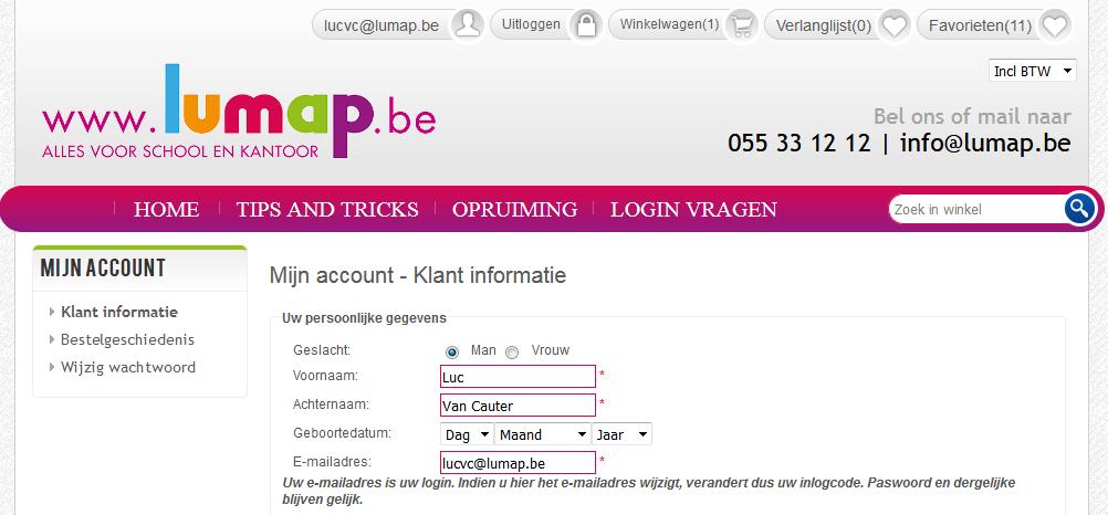 D) Hoe zoek ik mijn bestellingen (=historiek) op?. Log in via www.lumap.