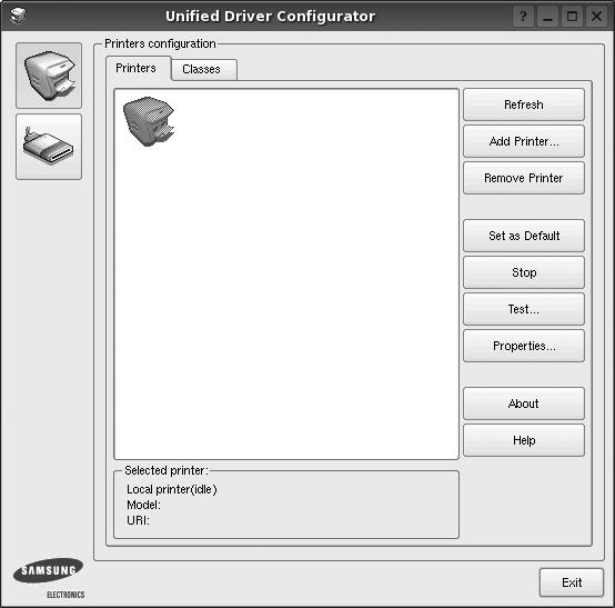 Werken met Unified Driver Configurator Unified Linux Driver Configurator is een tool dat voornamelijk is bestemd voor de configuratie van printers.