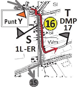 Pijl 18 gaat rechtuit tot de viersprong en dan links.