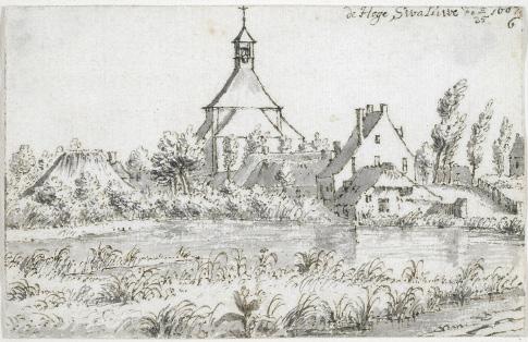 Jaarboek de Oranjeboom 67 (2014) 185 18. Gezicht op de Protestantse kerk in Hooge Zwaluwe met op de voorgrond de Weel.