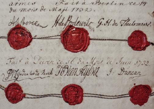 Jaarboek de Oranjeboom 67 (2014) 163 2. De ondertekening van het Traktaat van Partage in 1732. (Bron: KHA, A17, Willem IV, inv. 49-7). 3.