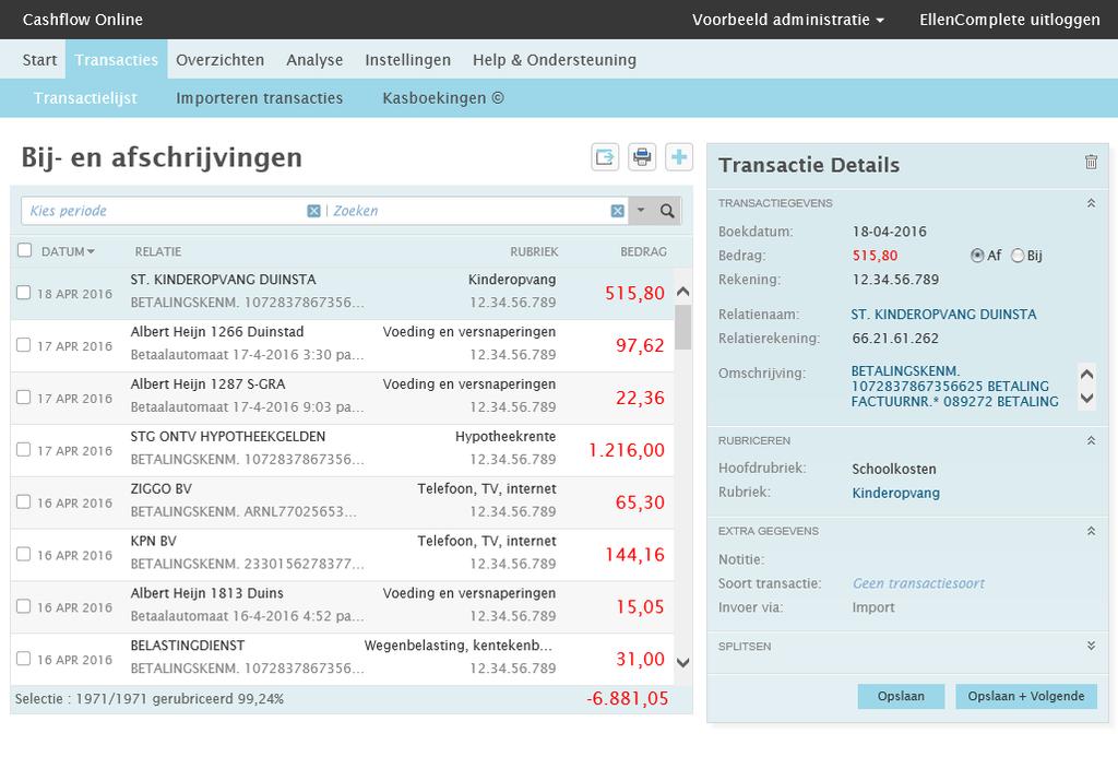 2. Transacties bewerken en informatie toevoegen De transactielijst 1.