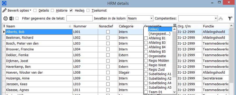 Filter op kolomwaarden In veel schermen staat boven de kolommen een filterknop, die het mogelijk maakt snel de lijst te filteren op een bepaalde waarde.