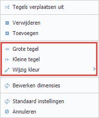 Grootte en kleur tegels Door met de rechtermuisknop op een tegel te klikken wordt het optiemenu geopend.