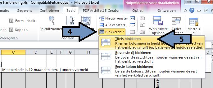 Nu zal de rij met indicatoren blijven staan als er naar beneden gescrold