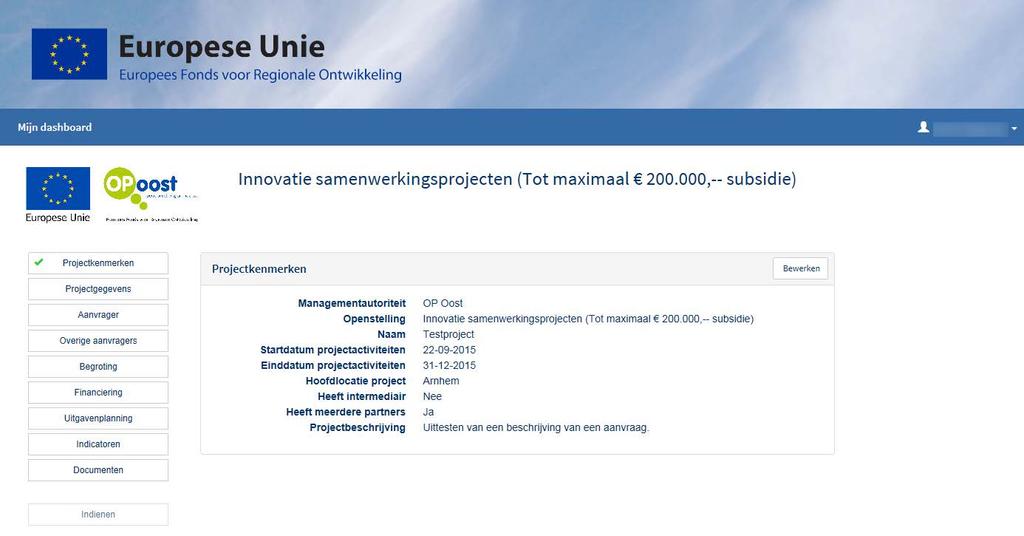 Printscreen 10: subsidieaanvraag Wanneer voor een onderdeel nog niet alle verplichte vragen zijn ingevuld krijg je bij het opslaan de volgende melding: Let goed op dat u steeds alle verplichte vragen