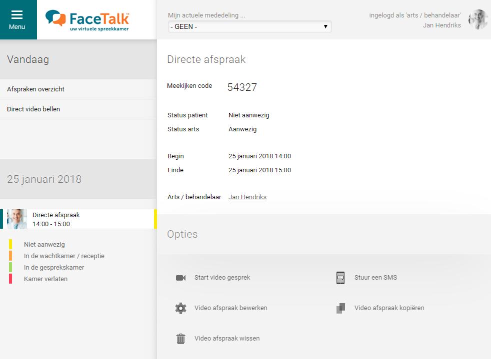 Deze kan met behulp van de meekijken code in het videogesprek komen, maar dit is nu niet nodig, omdat de afspraak al is gemaakt.