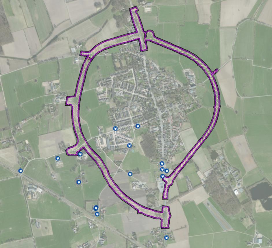 In onderstaande afbeelding zijn de vindplaatsen van (restanten van) de 20lbs bommen in kaart gebracht.