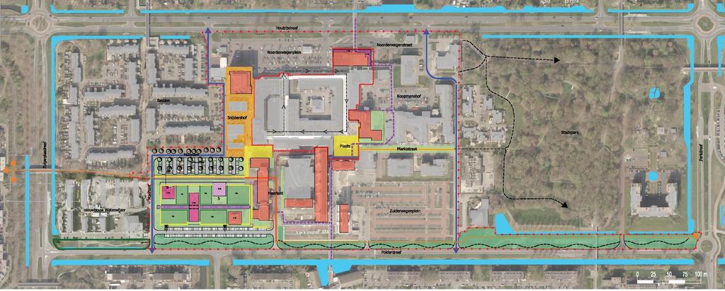 Gebiedsplan Basismodel Handhaven torens Van Wijnen en MKB Losse verkaveling met verbindend element en green parking tussen de gebouwen.