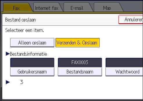 4. Faxen 4. Stel zo nodig de gebruikersnaam, bestandsnaam en wachtwoord in. Gebruikersnaam Druk op [Gebruikersnaam] en selecteer een gebruikersnaam.