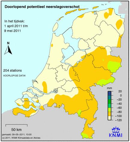 Neerslagtekort Het neerslagtekort (neerslag minus verdamping) wordt gemeten vanaf 1 april, het begin van het groeiseizoen.