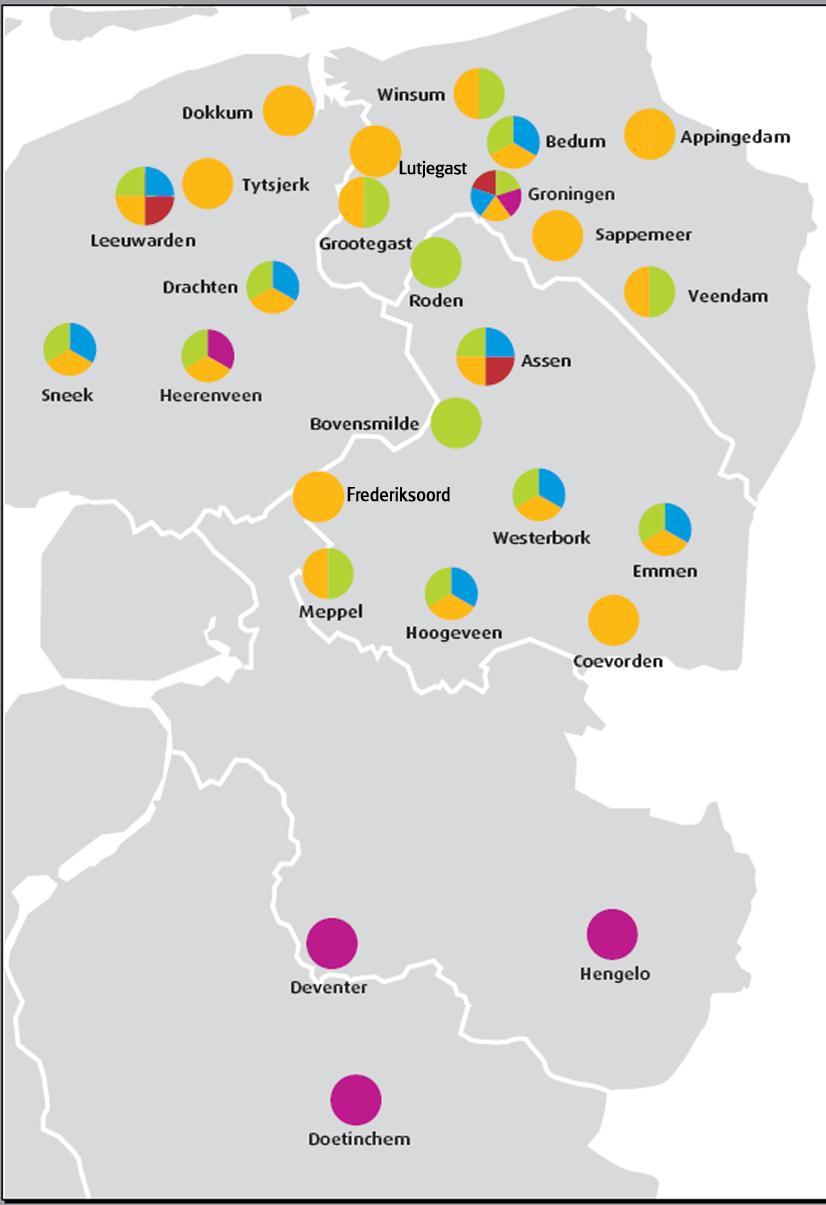 Werkgebied 56 vestigingen in Noord en