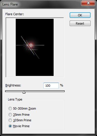 Ga naar Filter Rendering Zon: helderheid = 100%, lenstype = hoofdgedeelte van film De zon