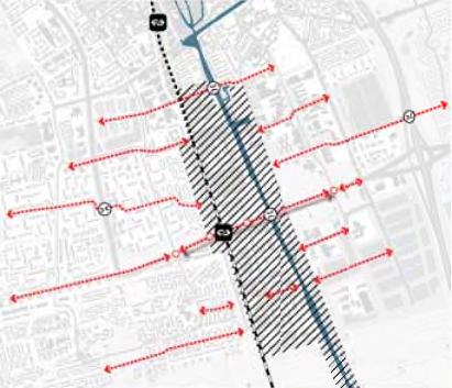 Figuur 2.3: Barrièrewerking in het bestaande fietsnetwerk (Bron: Gebiedsvisie Schieoevers).