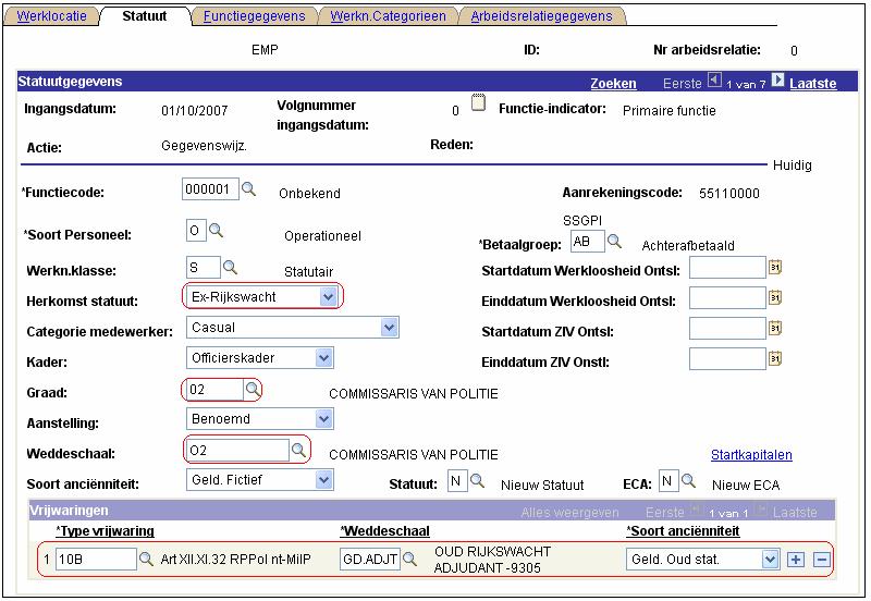 OPMERKING: De vrijwaring naar de weddeschaal M7/M7bis wordt automatisch gegenereerd door het systeem. U dient hiervoor geen extra type vrijwaring of weddeschaal in te geven.