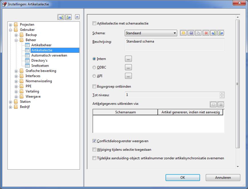 5. Instellen van de boomconfiguratie voor de artikelselectie De boomconfiguratie die we nu voor het artikelbeheer hebben gemaakt kan ook worden gebruikt bij de artikelselectie.