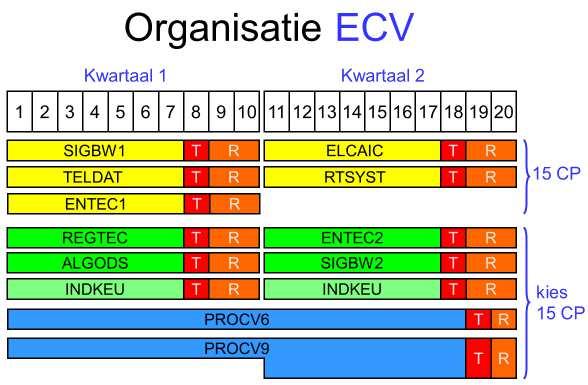 Figuur 2: de organisatie van ECV. Voor de minor kies je: Minimaal 1, maximaal 4 van de aangeboden verdiepende vakken: REGTEC, ALGODS, ENTEC2 en SIGBW2.