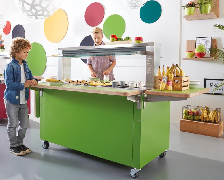 13 Uitgiftehoogten bij catering aan kinderen 735 mm 750 mm 785 mm BASIC LINE Kids Modulehoogte Kids (750 mm) met trayrail op 735 mm voor kinderen tot ca.